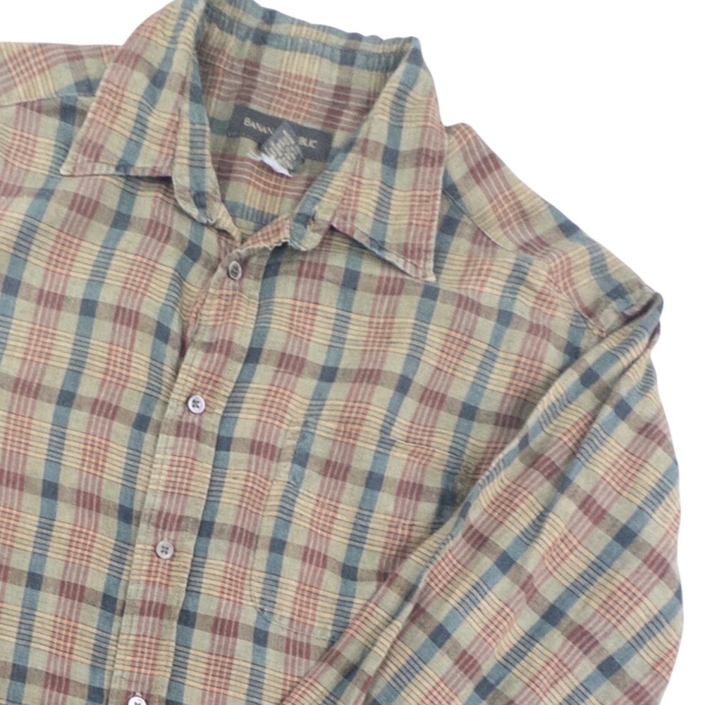 Y2K Banana Republic 100% Linen Plaid Button Down Shirt M Long Sleeve
